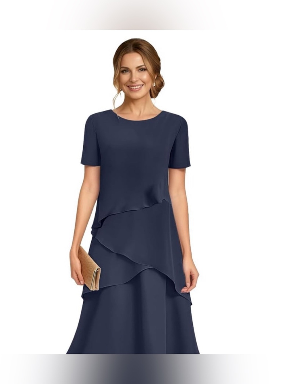Chiffon Dress for Women Maxi Length Short Sleeves Formal Dress